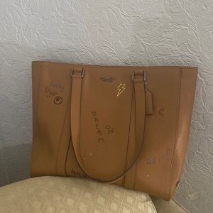 Large Purse made by Coach Brown Leather Double straps- diary embroidery